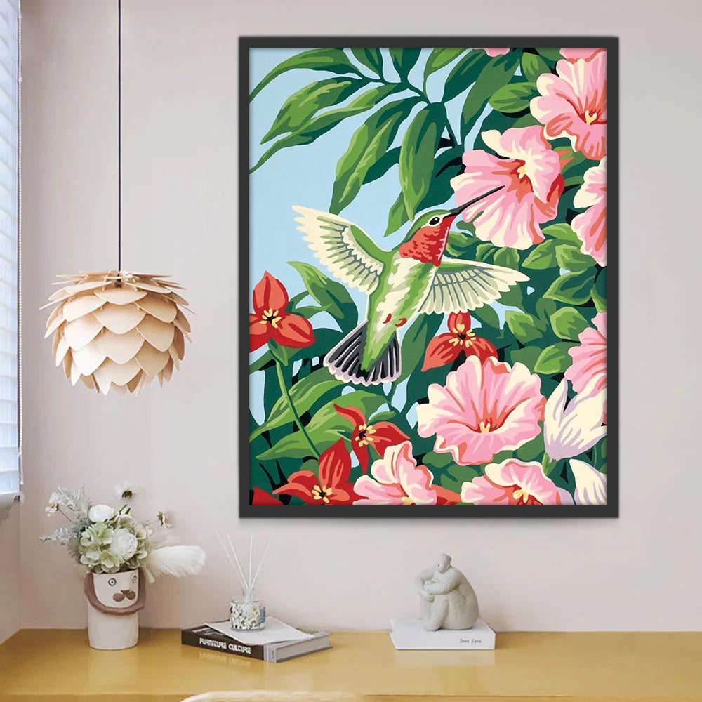 Colibrí Bebiendo Néctar de Flores Pintar por Números
