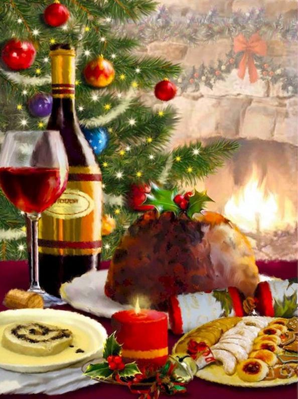 Comida y Vino Tinto en Navidad Pintar por Números