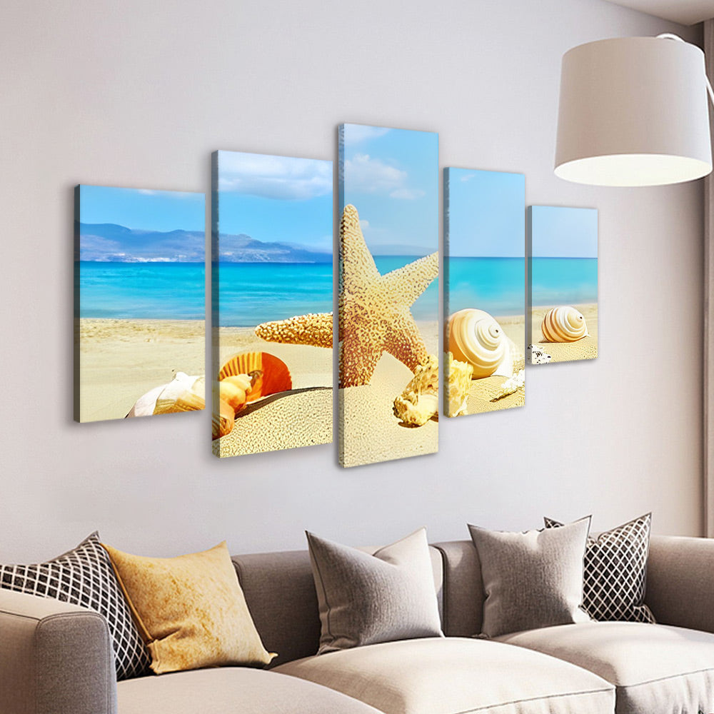 Conchas Marinas y Estrella de Mar en la Playa 5 Partes Pintar por Números