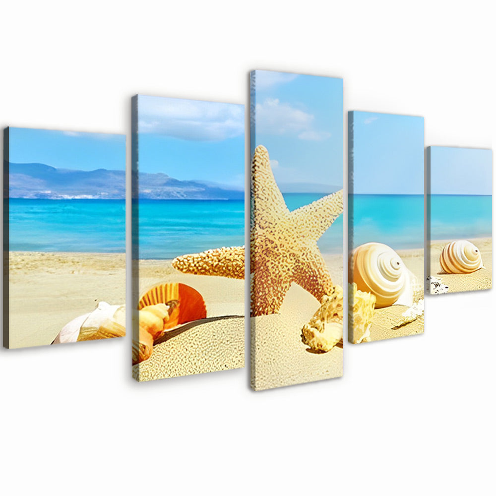 Conchas Marinas y Estrella de Mar en la Playa 5 Partes Pintar por Números
