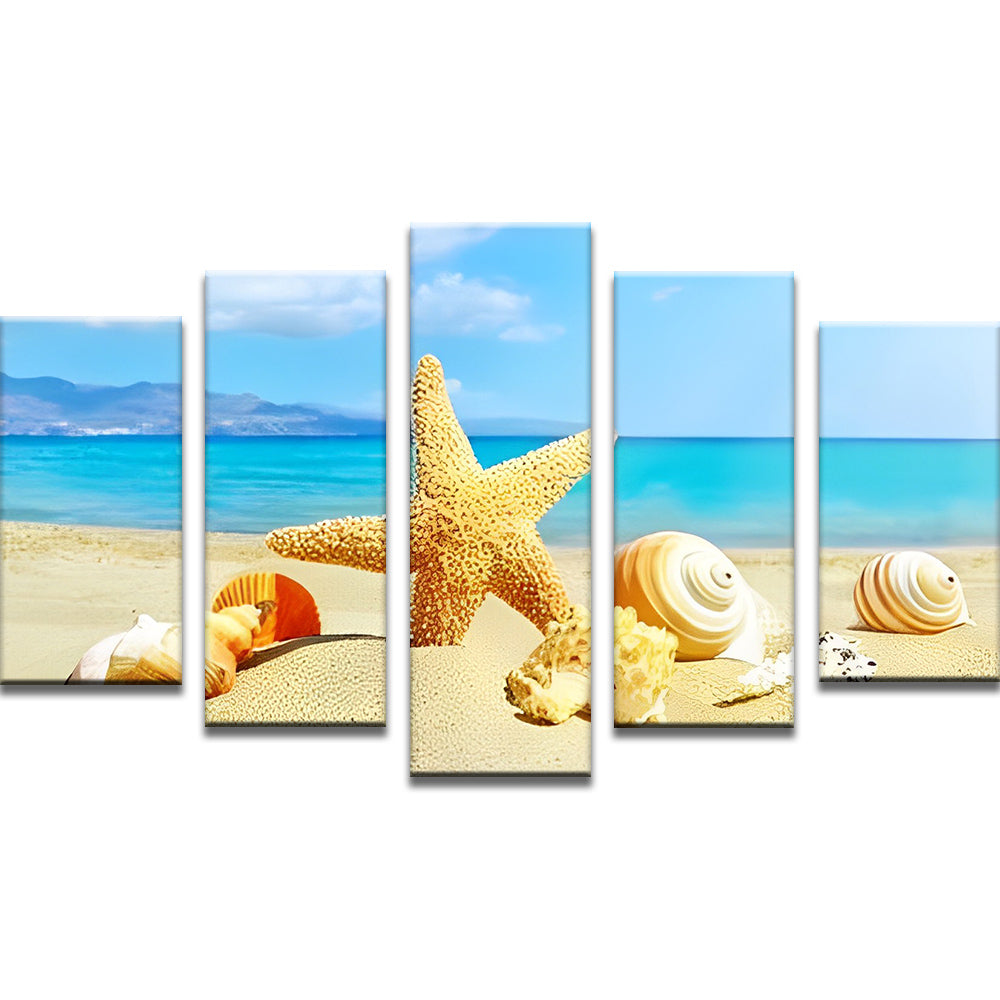 Conchas Marinas y Estrella de Mar en la Playa 5 Partes Pintar por Números