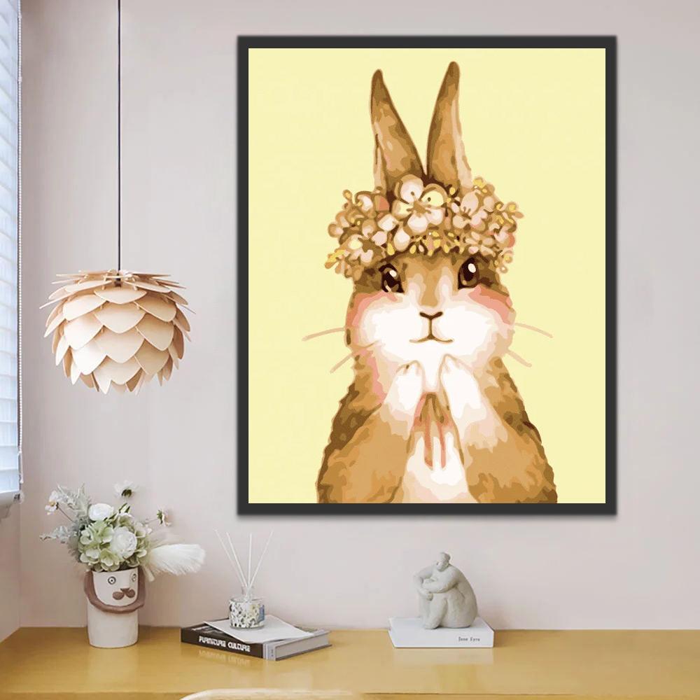 Conejo Adorable con Guirnalda de Flores Pintar por Números