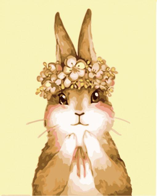 Conejo Adorable con Guirnalda de Flores Pintar por Números