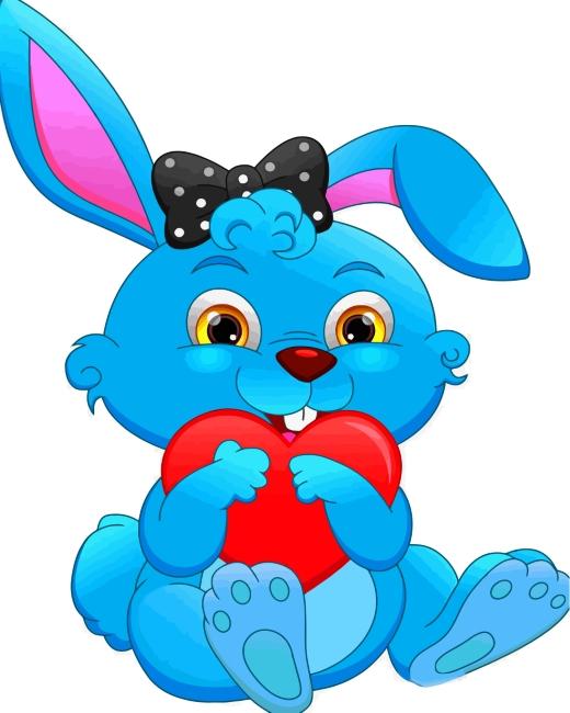 Conejo Azul con Corazón Rojo Pintar por Números Niños