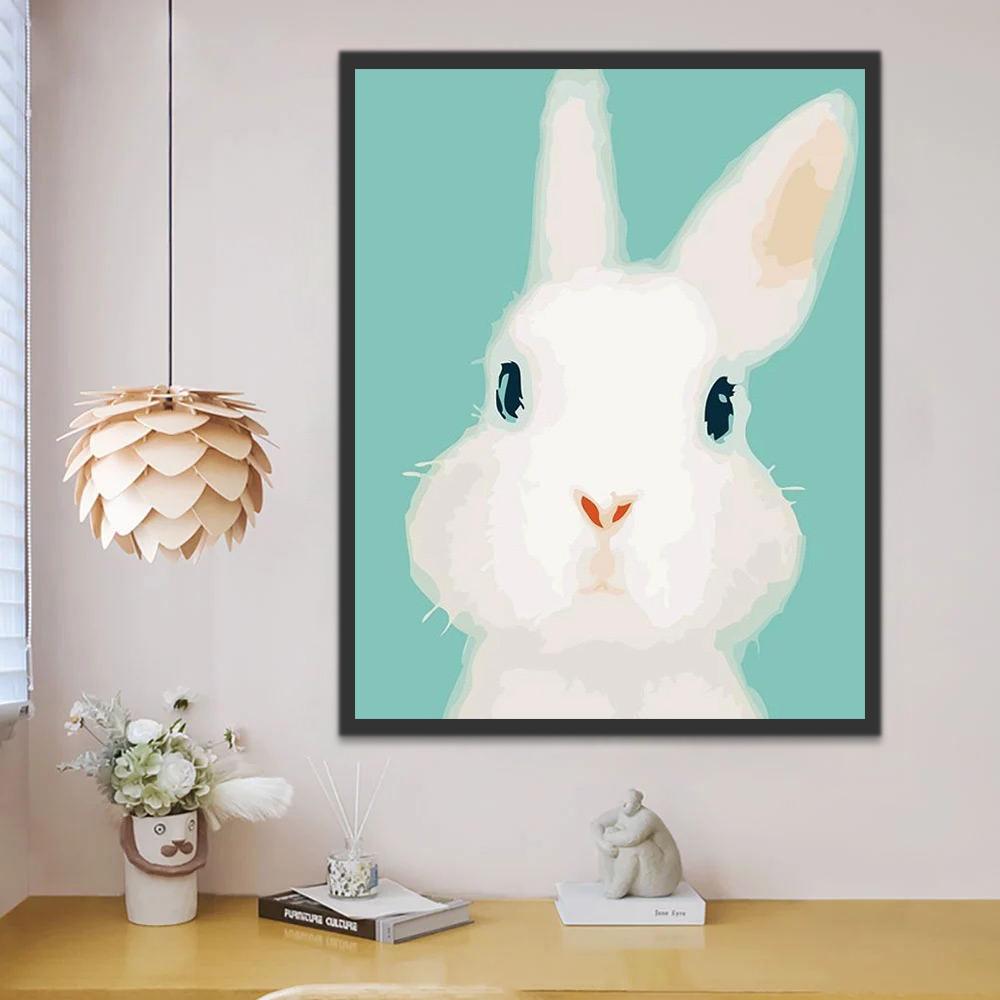 Conejo Blanco Adorable en el Fondo Verde Pintar por Números
