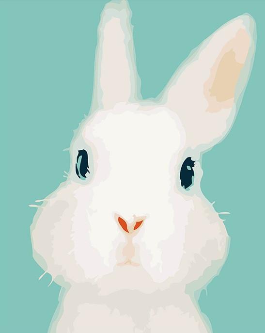 Conejo Blanco Adorable en el Fondo Verde Pintar por Números
