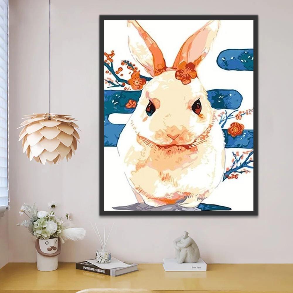 Conejo Blanco y Flores de Ciruelo Pintar por Números