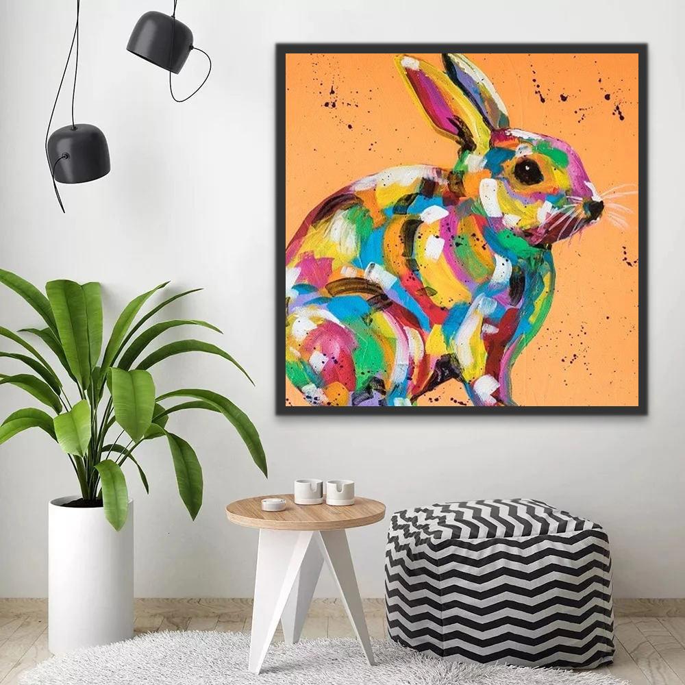 Conejo Colorido en el Fondo Anaranjado Pintar por Números
