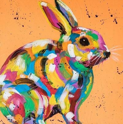 Conejo Colorido en el Fondo Anaranjado Pintar por Números