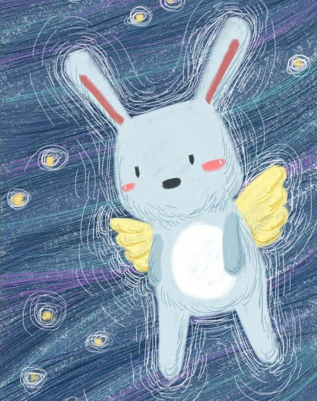 Conejo con Alas Volando en el Cielo Estrellado Pintar por Números Niños