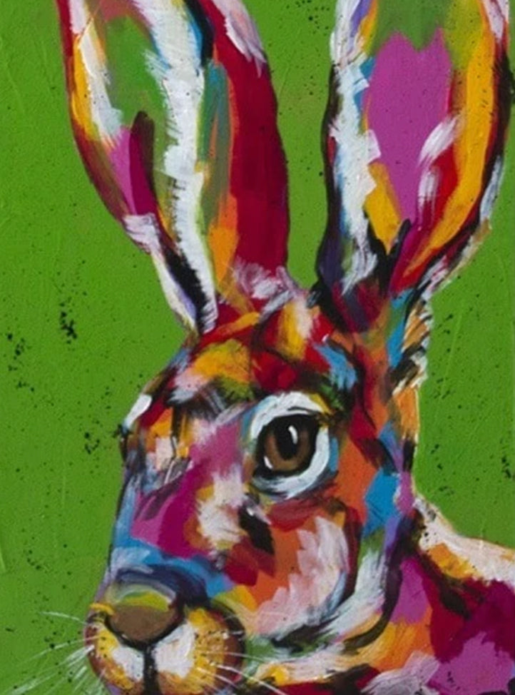 Conejo de Colores Brillantes en el Fondo Verde Pintar por Números