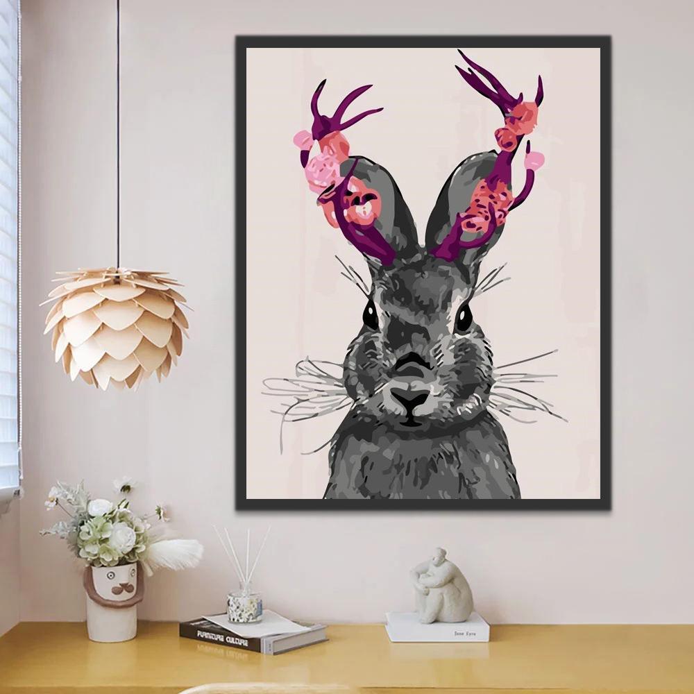 Conejo Negro con Cuernos Florales Pintar por Números