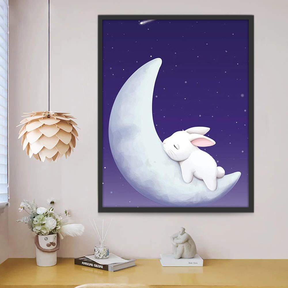 Conejo Pequeño Blanco Durmiendo sobre la Luna Pintar por Números