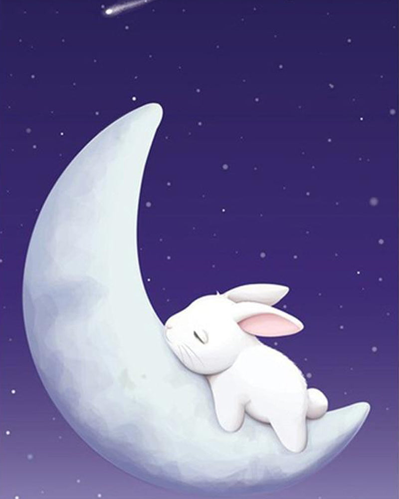 Conejo Pequeño Blanco Durmiendo sobre la Luna Pintar por Números