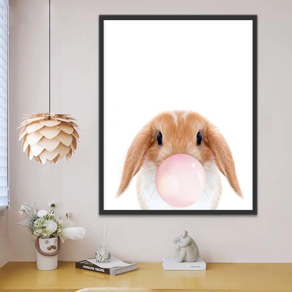 Conejo Pequeño con Burbuja Rosada de Chicle Pintar por Números
