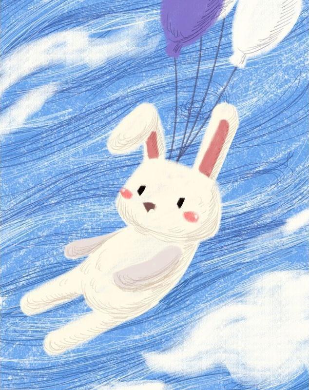 Conejo Volando con Globos en el Cielo Azul Pintar por Números Niños