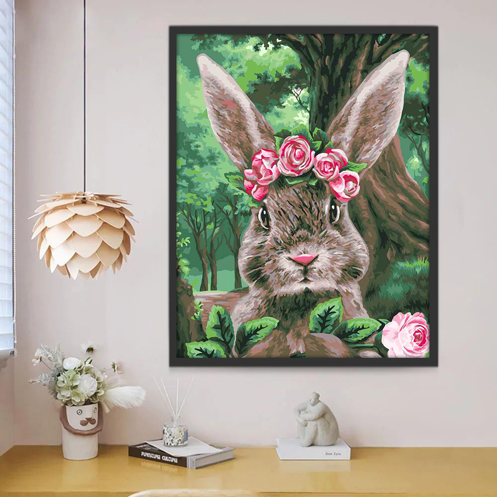 Conejo y Rosas Rojas en el Fondo de Bosque Pintar por Números