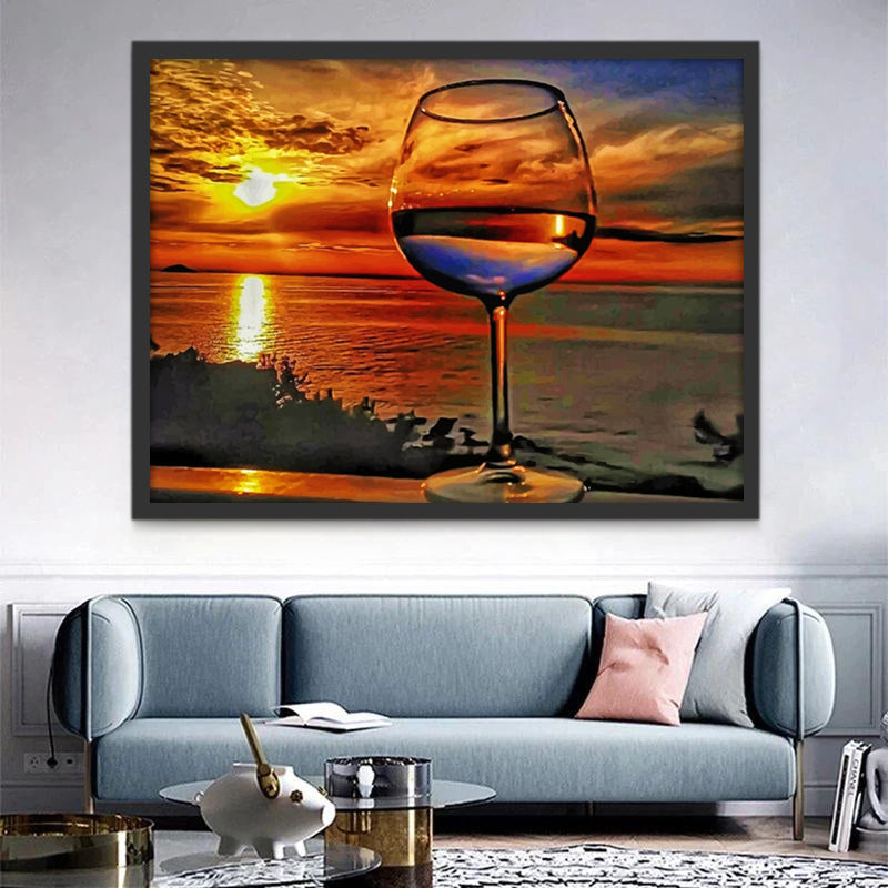Copa de Vino y Puesta del Sol Pintar por Números