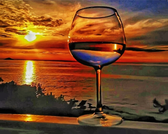 Copa de Vino y Puesta del Sol Pintar por Números