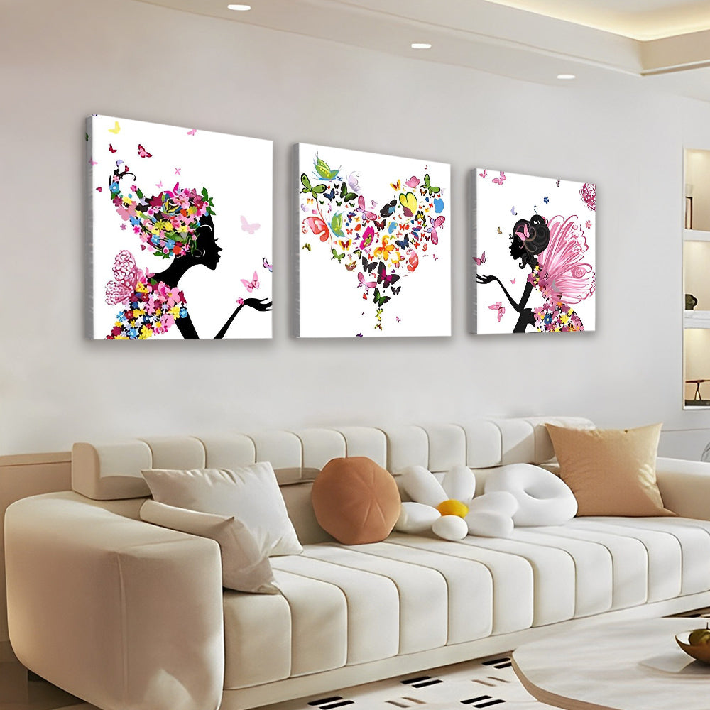 Corazón de Mariposas y Siluetas de Chica y Hada 3 Partes Pintar por Números