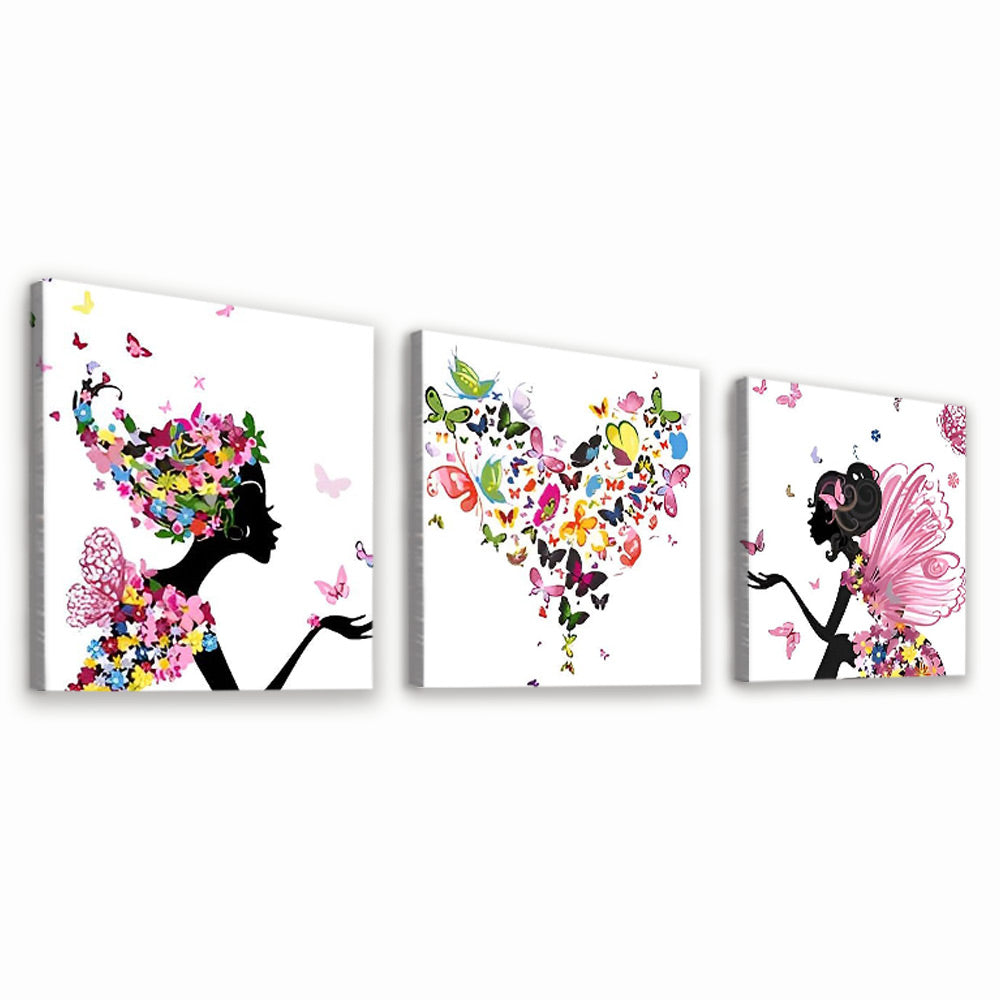 Corazón de Mariposas y Siluetas de Chica y Hada 3 Partes Pintar por Números