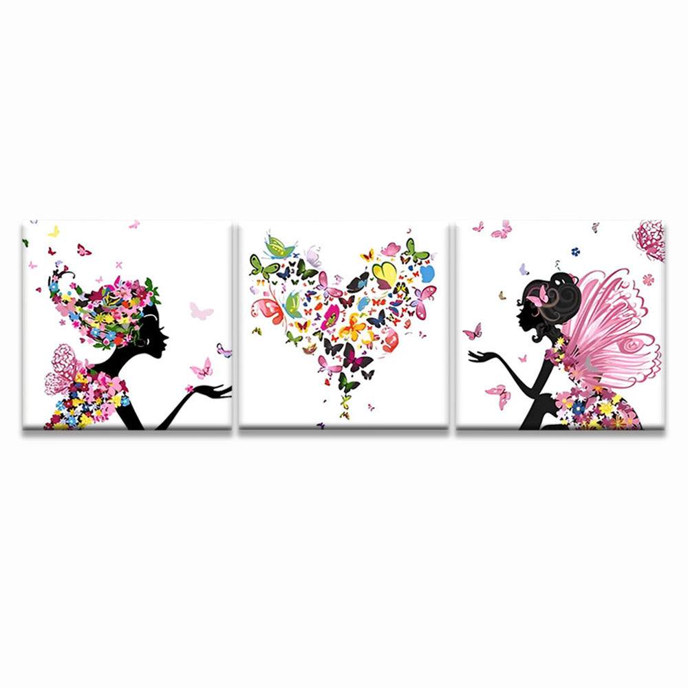 Corazón de Mariposas y Siluetas de Chica y Hada 3 Partes Pintar por Números