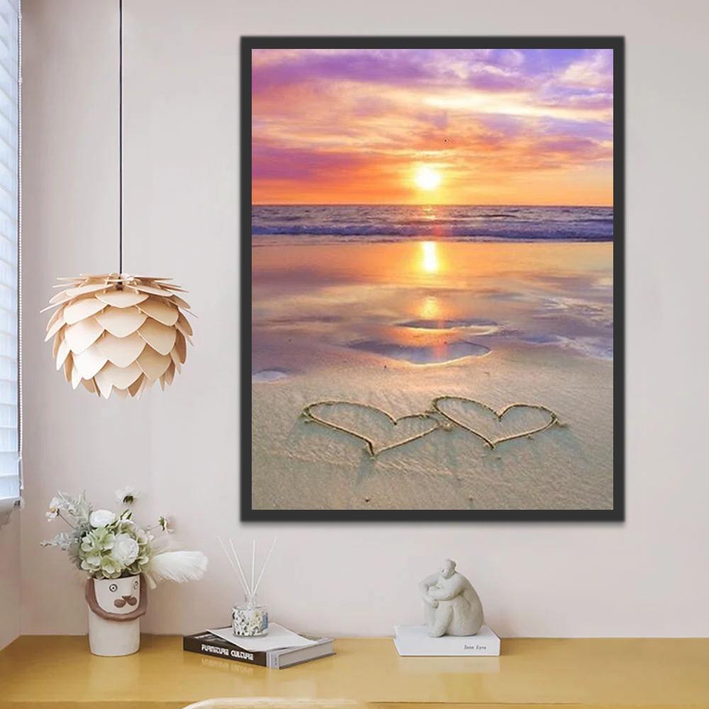 Corazón en la Playa al Atardecer Pintar por Números