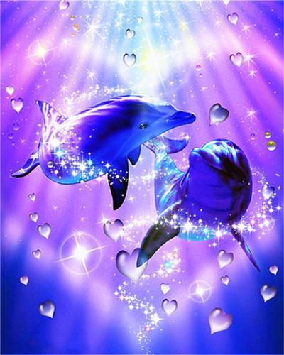 Corazón Morado y Delfines en Amor Pintar por Números