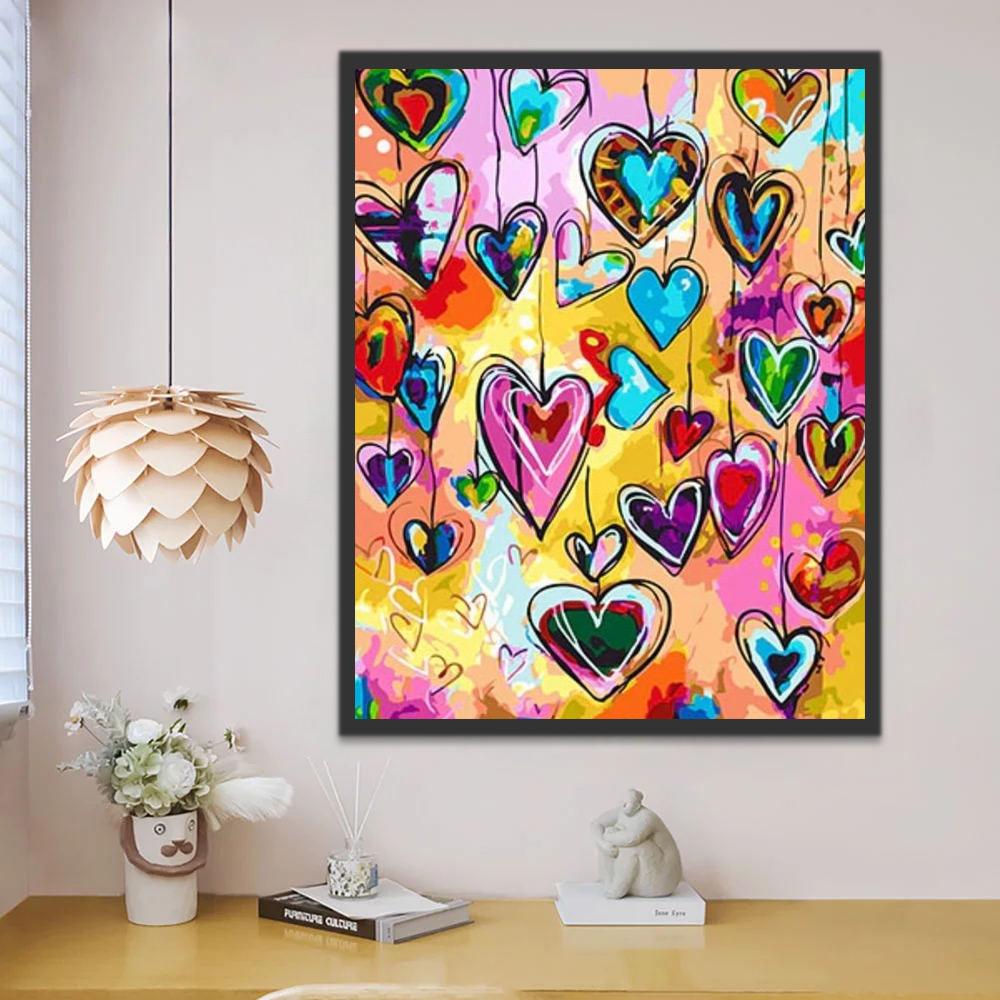 Corazones Coloridos de Dibujos Animados Pintar por Números