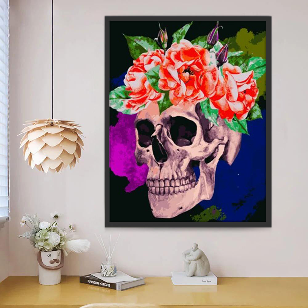 Cráneo con Flores Rojas Pintar por Números