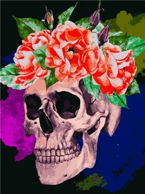 Cráneo con Flores Rojas Pintar por Números