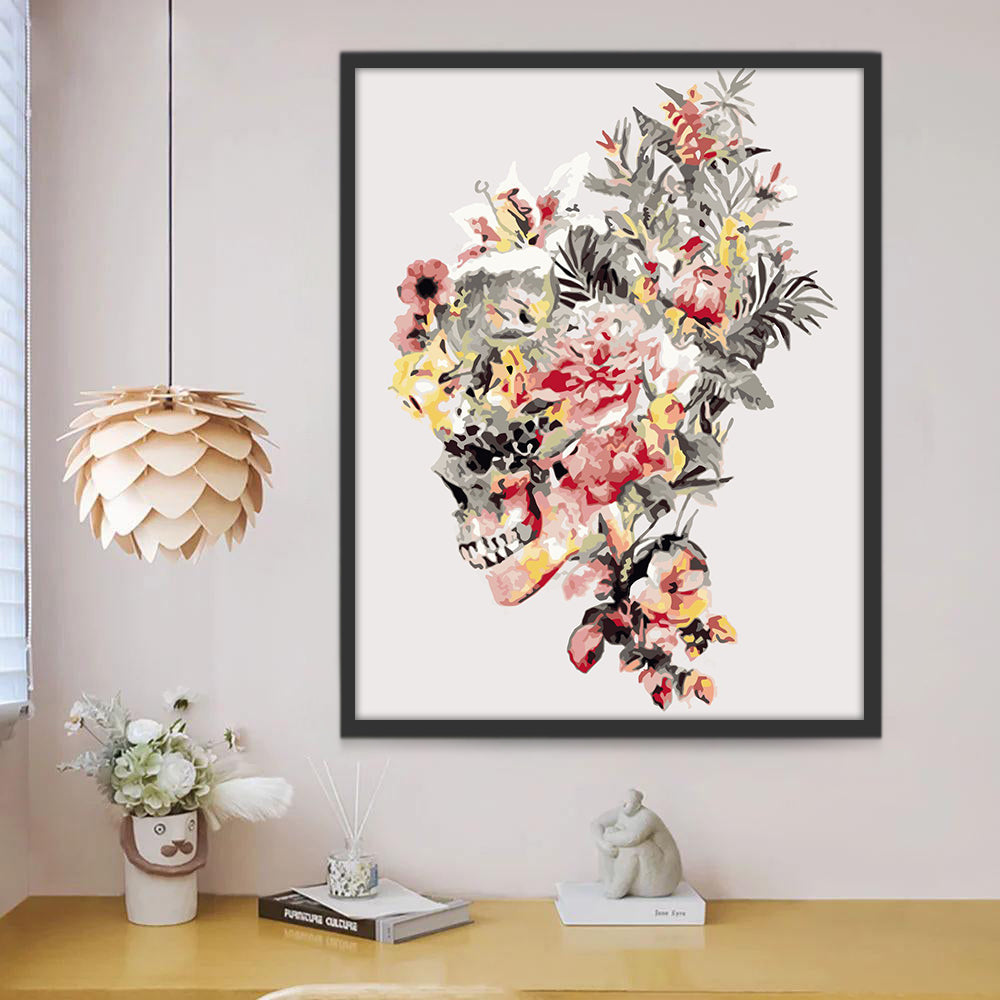 Cráneo con Hojas y Flores Pintar por Números