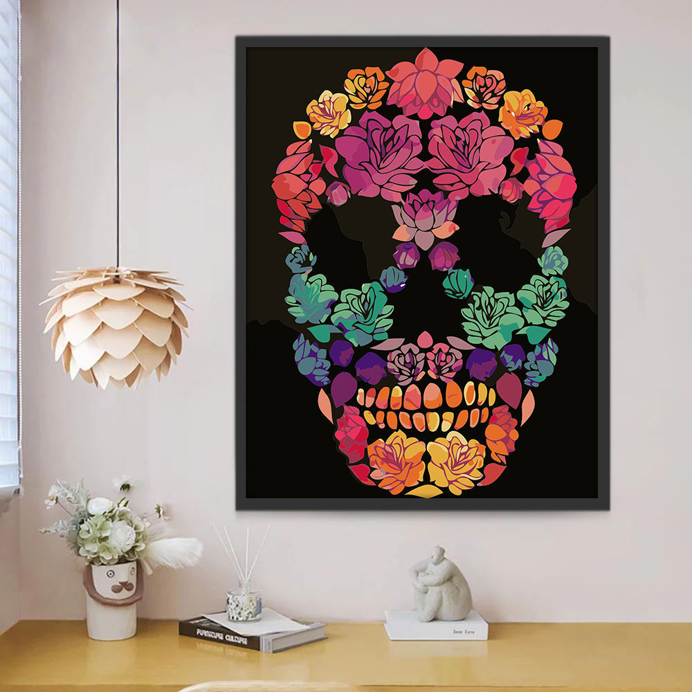 Cráneo de Flores Coloridas Pintar por Números