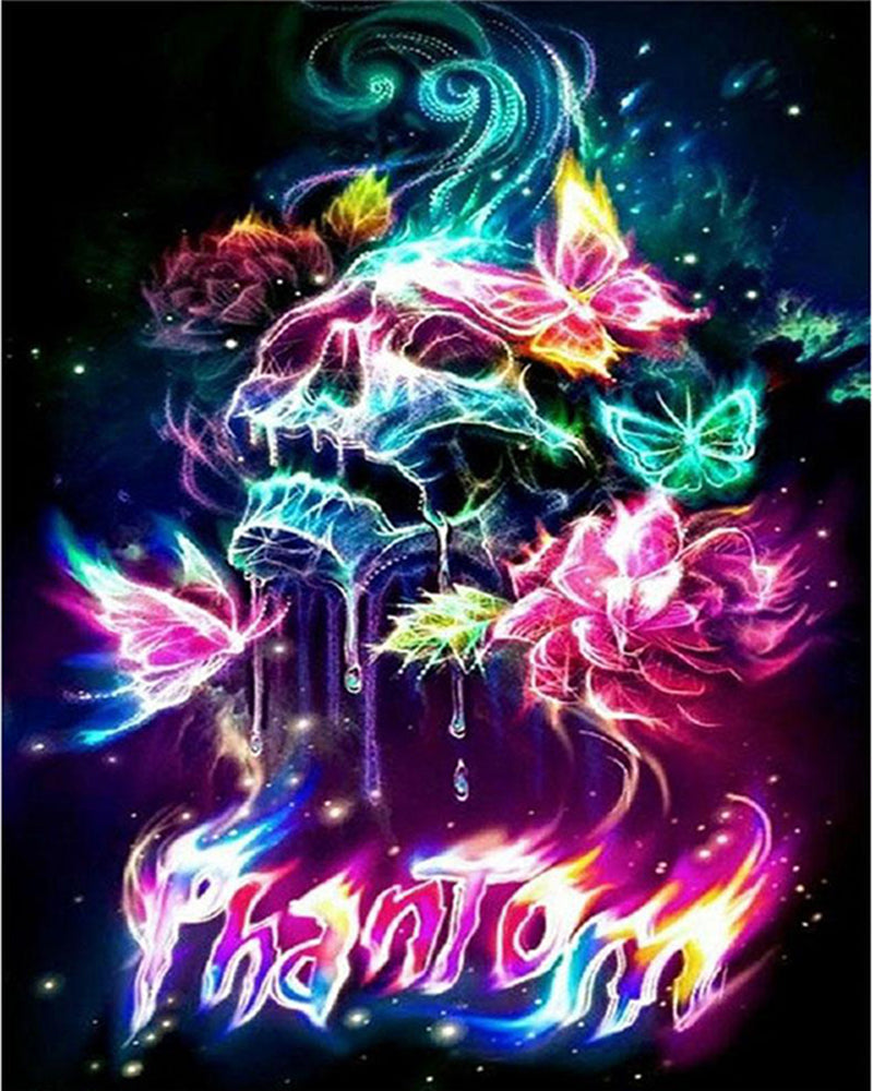 Cráneo Triste con Flores y Mariposas Pintar por Números