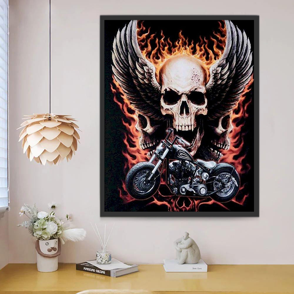 Cráneos con Alas y una Moto Pintar por Números