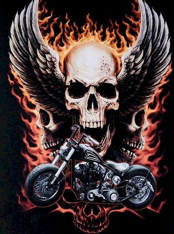 Cráneos con Alas y una Moto Pintar por Números