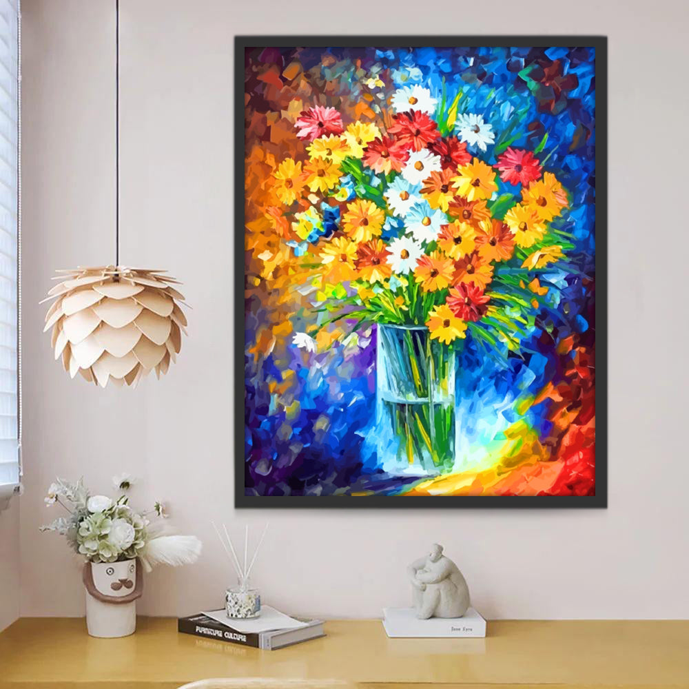 Crisantemos con Fondo de Color Arcoíris Pintar por Números