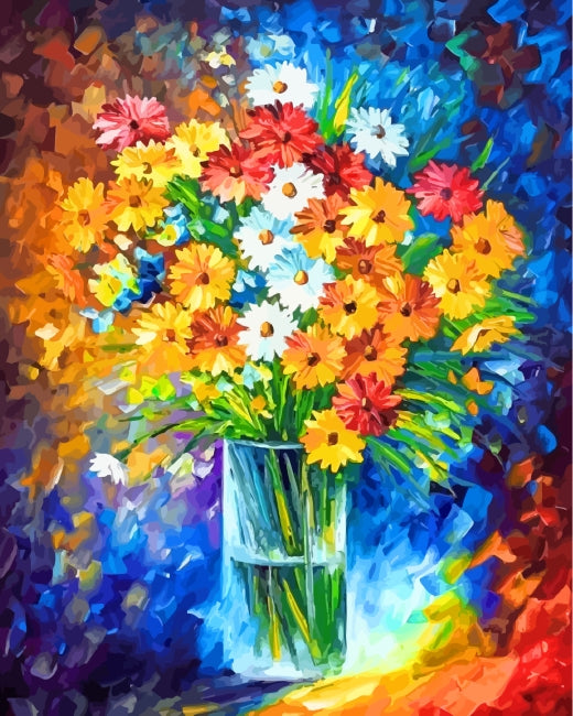 Crisantemos con Fondo de Color Arcoíris Pintar por Números