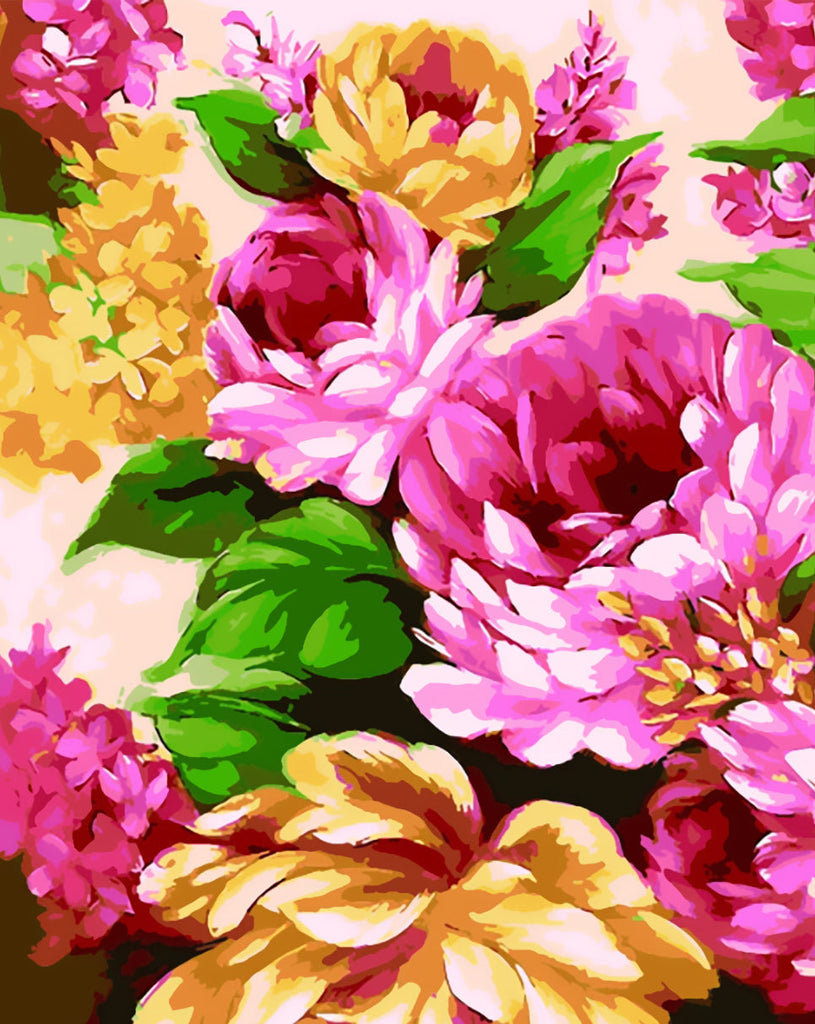 Crisantemos de Color Rosado Brillante y Amarillo Pintar por Números