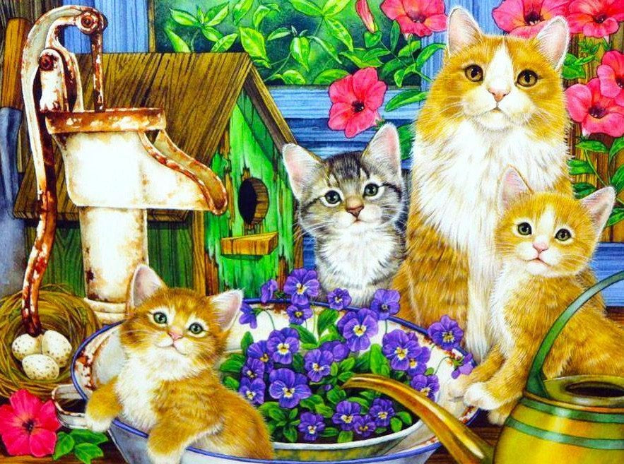 Cuatro Gatos en el Jardín Pintar por Números