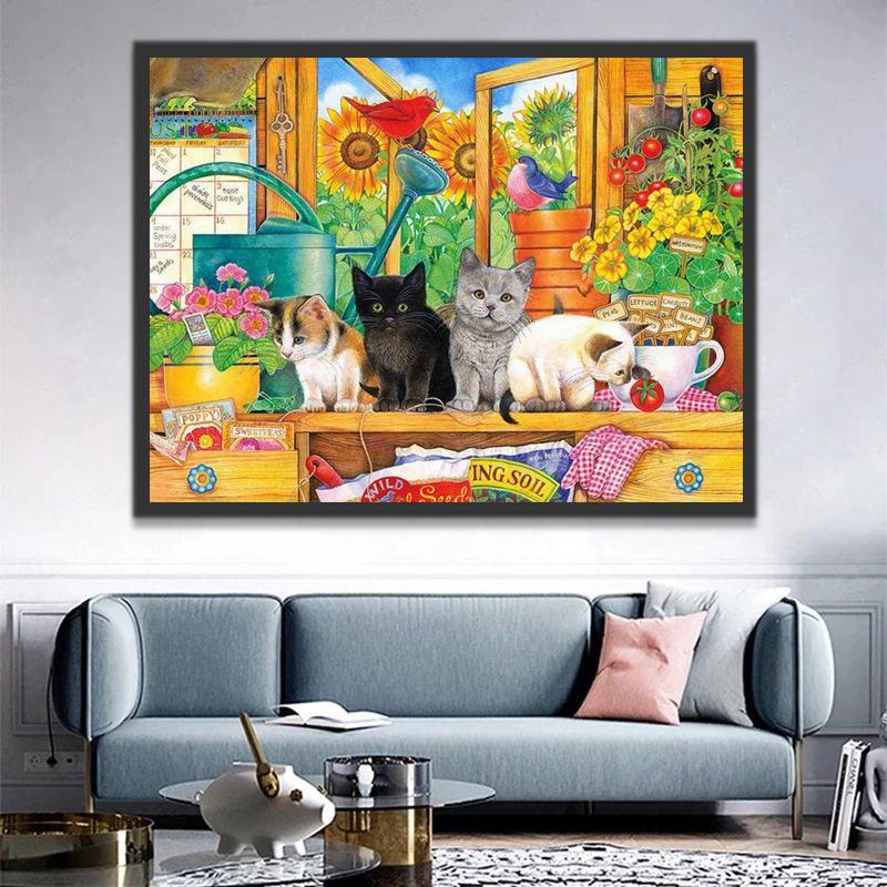 Cuatro Gatos Sentados sobre La Mesa de Habitación Pintar por Números