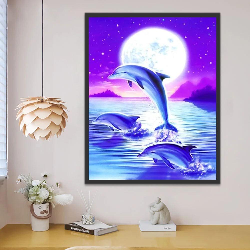 Delfines con Luz de la Luna Pintar por Números