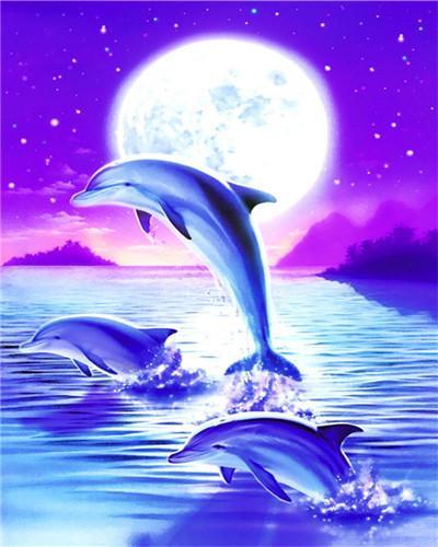 Delfines con Luz de la Luna Pintar por Números