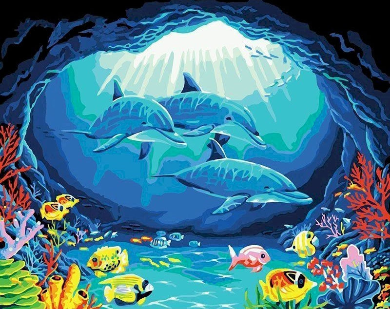 Delfines en Cueva Submarina Pintar por Números
