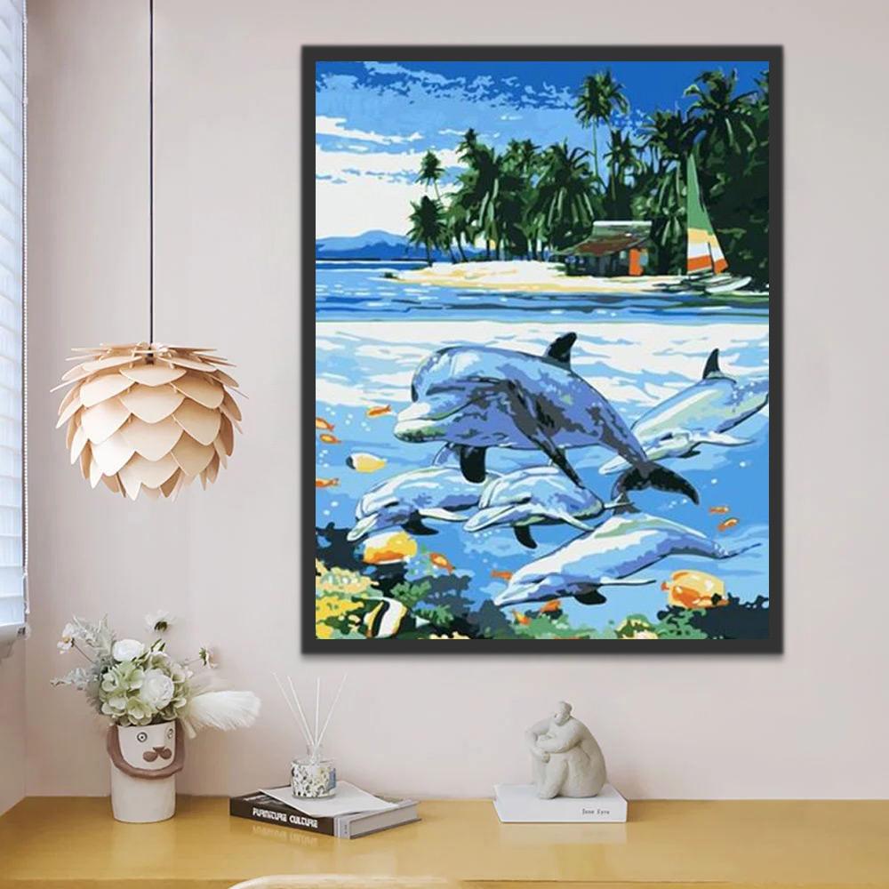 Delfines en el Mar y Playa Pintar por Números