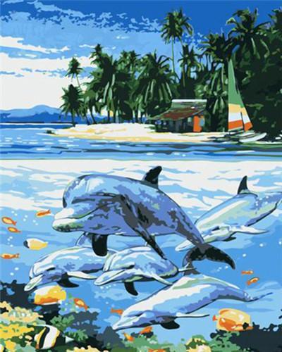 Delfines en el Mar y Playa Pintar por Números