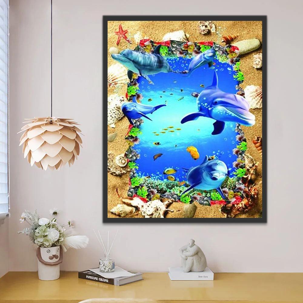 Delfines en Marco de Playa Pintar por Números