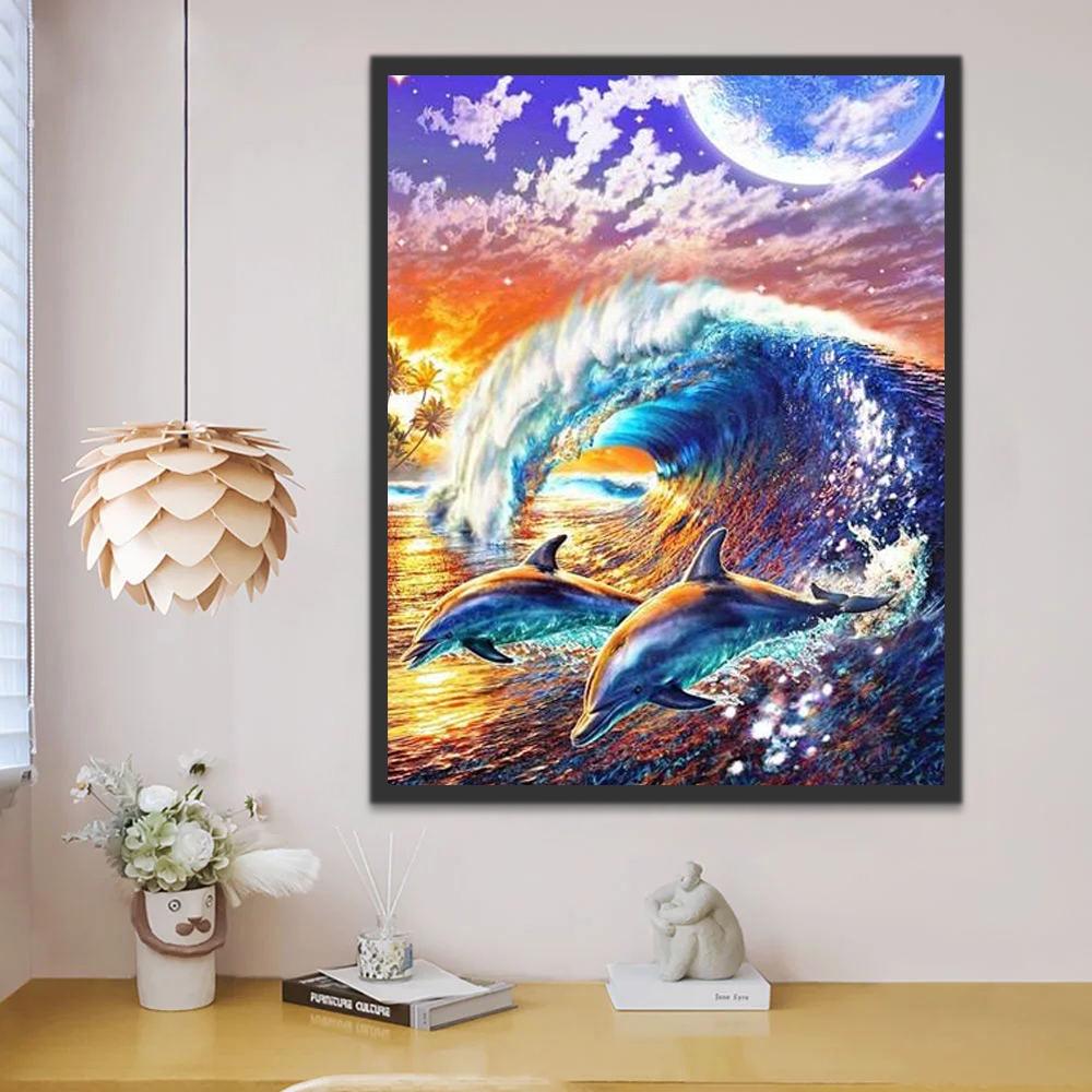 Delfines en Olas Marinas Pintar por Números