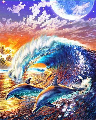 Delfines en Olas Marinas Pintar por Números