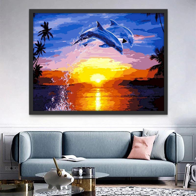 Delfines en Puesta del Sol Pintar por Números